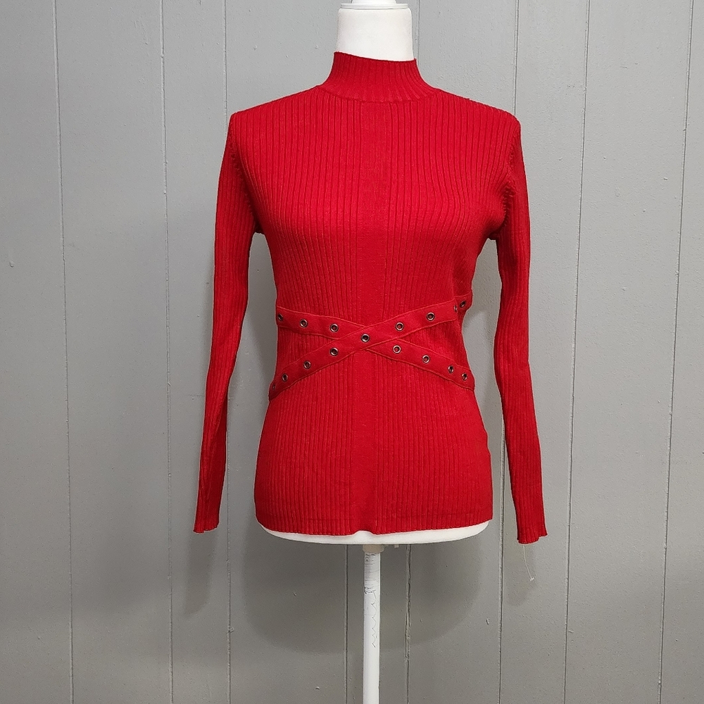 4/25$ NWOT Fever Mock Neck Ribbed Sweater Holiday Festive Size XS